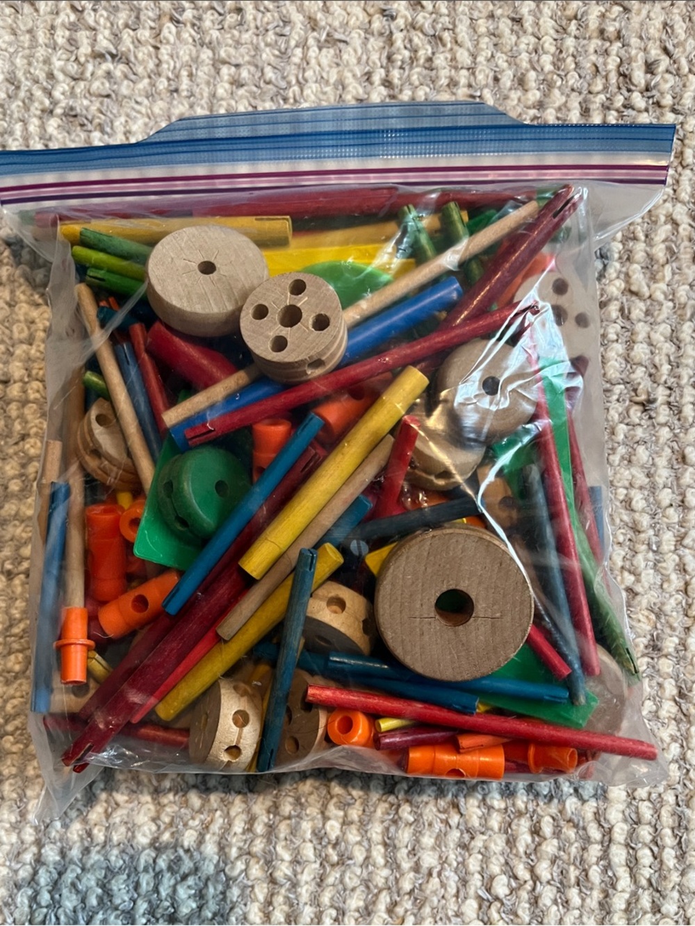 Gallon size bag of Vintage Tinker Toys - Picture 2 of 6